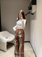 BURBERRY 25S PLAID STRAIGHT-LEG PANTS 092