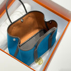 GARDEN PARTY 30CM IN BLUE TOILETS COTTON CANVAS AND BLACK CALFSKIN