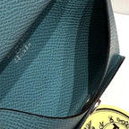 CALVI DUO COMPACT CARD HOLDER IN BLUE JEAN EPSOM CALFSKIN