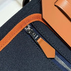 HERMES 25S MINI HERBAG 20 IN NAVY BLUE CANVAS SILVER HARDWARE