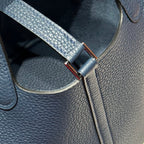 HERMES 25S PICOTIN LOCK 18 IN NAVY BLUE CALFSKIN SILVER HARDWARE