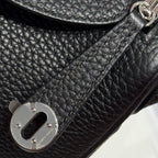 HERMES 25S MINI LINDY 19 IN BLACK CALFSKIN SILVER HARDWARE