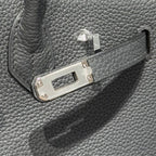 HERMES 25S MEDIUM BIRKIN 25 IN CHARCOAL GRAY CALFSKIN SILVER HARDWARE