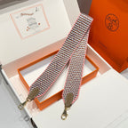 25S HERMES BAG STRAP GREEN AND PINK PATTERN 85 IN CANVAS GOLD HARDWARE
