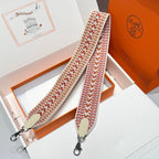 25S HERMES BAG STRAP ORANGE AND RED PATTERN 85 IN CANVAS SILVER HARDWARE