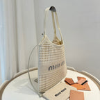 Miu Miu Shoulder Bag 34cm White Raffia Canvas