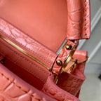 CAPUCINES MINI 21 PINK ORANGE CROCODILE EMBOSSED CALFSKIN GOLD HARDWARE