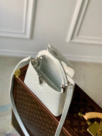 CAPUCINES MINI 21 WHITE CROCODILE EMBOSSED CALFSKIN SILVER HARDWARE