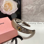 SILK THICK HEADBAND DARK BEIGE FLOWER PRINT 239960
