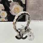 HEADBAND IN WHITE CALFSKIN MIX PEARL CHAIN 347681
