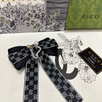 RIBBON BOW HAIR CLIP IN BLACK RE-NYLON ATTACHED PEARL 358260