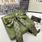 RIBBON BOW HAIR CLIP IN OLIVE GREEN RE-NYLON ATTACHED PEARL 358261