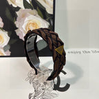 BRAIDED HEADBAND IN CHOCOLATE AND BLACK TRIM FABRIC 381459