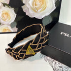 BRAIDED HEADBAND IN BLACK AND TORTILLA BROWN TRIM FABRIC 381461