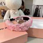 HAIR BAND IN PINK CHIFFON PEARL-EMBELLISHED 395327