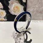 NAVY BLUE DENIM FABRIC HAIRBAND WITH PEARL CHAIN 400483