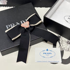 BOW HAIR CLIP IN BLACK MIX BEIGE FABRIC 406108