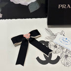 BOW HAIR CLIP IN BLACK MIX BEIGE FABRIC 406108