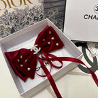 CRIMSON RED VELVET HAIR CLIP WITH BOW AND CRYSTAL 412470