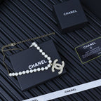 25P PEARL NECKLACE IN LIGHT GOLD STAR & HEART DOUBLE C PENDANT