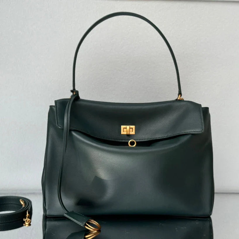 Balenciaga Medium Bag 35 Dark Green Calfskin Gold Hardware