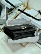 MY CD 24 TOP HANDLE BAG BLACK PATENT LAMBSKIN