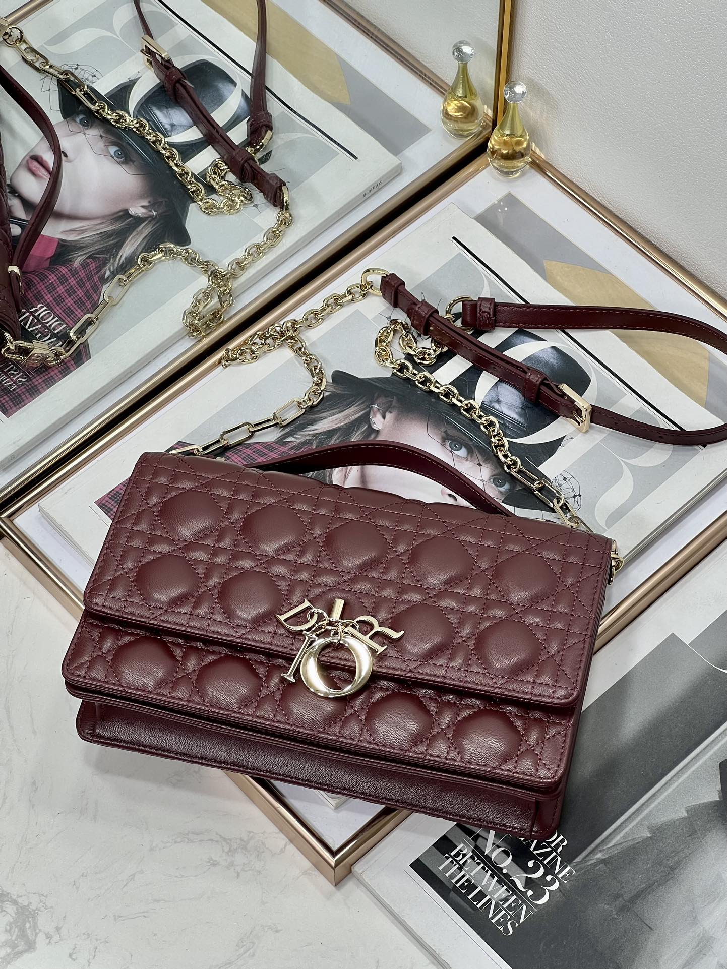MY CD 24 TOP HANDLE BAG BURGUNDY LAMBSKIN