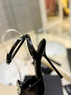 SL AYERS SNAKE CRYSTAL SANDAL BLACK CALFSKIN