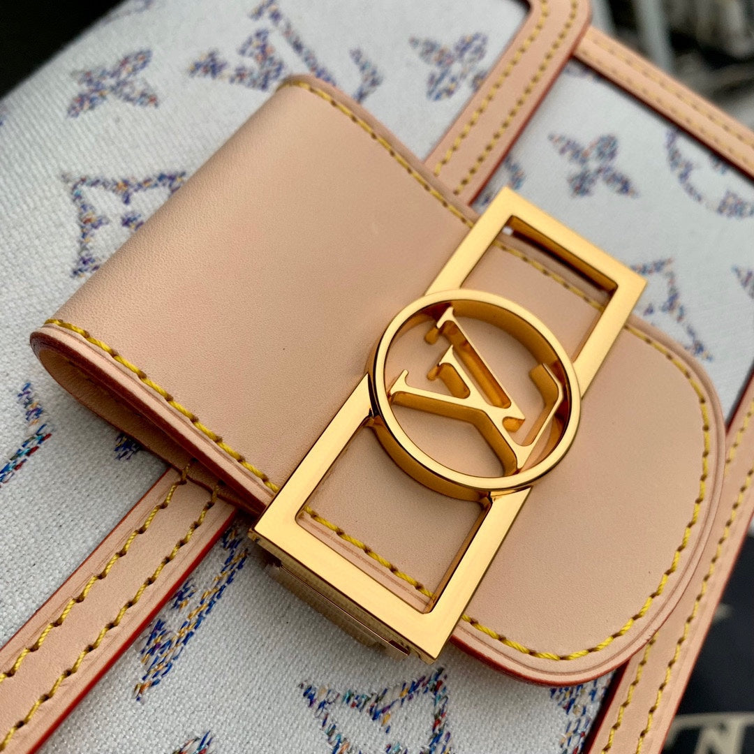 Lv Dauphine 20 Beige Leather White Monogram jacquard fabric