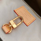 Lv OntheGo MM Beige Leather White Monogram jacquard fabric