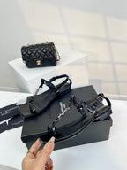 SL Cassandra Flat Sandals Black Patent Leather