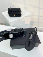 SL Cassandra Croc-Embossed Thong Sandals Black Leather