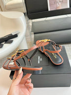Yves SL Buckle Women Sandals Black Tan Leather