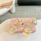 High Heels With Bows Butter Color Glossy Leather