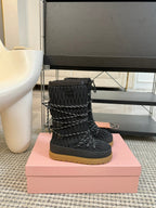 SNOW LONG BOOTS IN BLACK WRINKLED NYLON