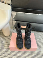 SNOW LONG BOOTS IN BLACK WRINKLED NYLON