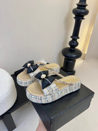 PLATFORM FLIP-FLOPS IN BEIGE TWEED FABRIC