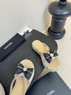 PLATFORM FLIP-FLOPS IN BEIGE TWEED FABRIC