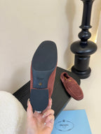 PRADA 25S SHUFFLE LOAFERS IN DARK BROWN SUEDE