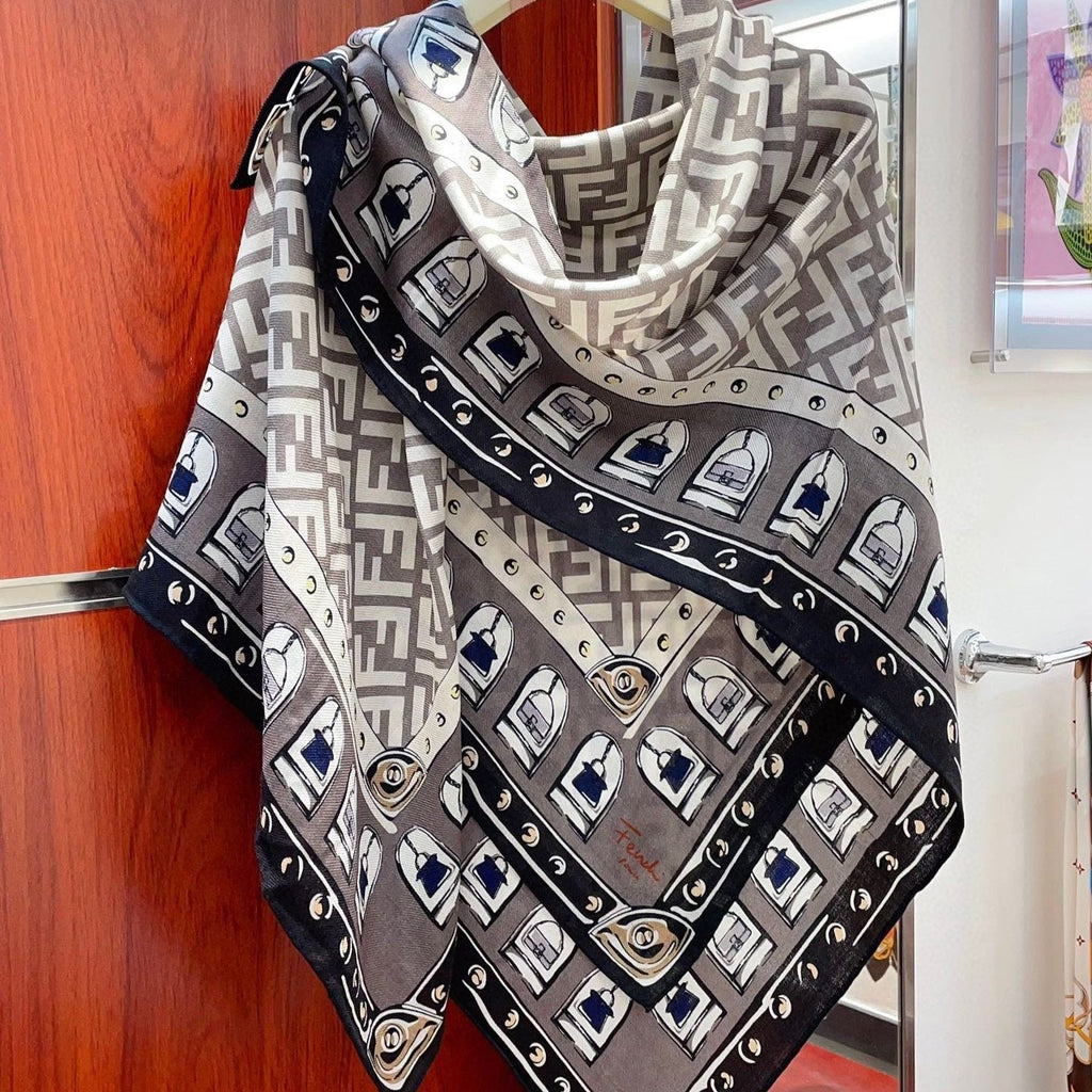 FOULARD 140 CM IN LIGHT GREY FF SILK CASHMERE