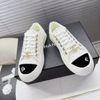 CHANEL 25S TRAINERS WHITE 35MM IN GLITTERED TWEED AND PATENT CALFSKIN