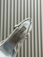 HIGH SLINGBACKS IN GREY SUEDE AND SILVER LAMBSKIN
