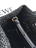 LOEWE 25S WE FONT TOTE BAG 24 IN BLACK RAFFIA FIBER