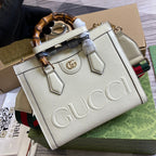 DIANA SMALL TOTE BAG 27 WITH WEB IN WHITE LACQUER CALFSKIN BAMBOO HANDLE