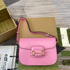 HORSEBIT 1955 SHOULDER BAG 25 IN PINK LAMBSKIN GOLD HARDWARE
