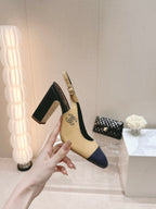 HIGH SLINGBACKS PEANUT BROWN MIX BLACK SHEEPSKIN