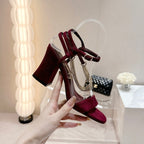Double C Leather High Heel Sandals Red Cherry