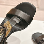 Double C Leather High Heel Sandals Black