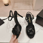 Double C New Camellia High Heel Sandals Black