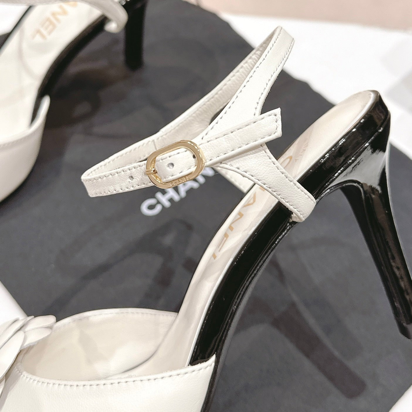 Double C New Camellia High Heel Sandals White